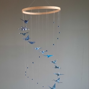 033b-Mobile origami per bambini "Elica di gru" variante blu