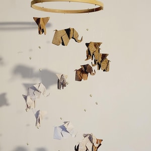 NUOVO!!!! 059-Mobile per bambini origami "il sentiero degli elefanti con perline"