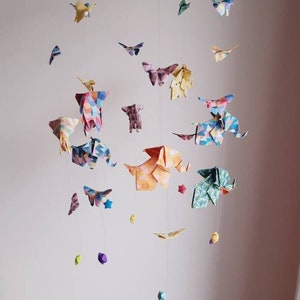 053-Origami baby mobile Elephants, butterflies and stars of Happiness image 1