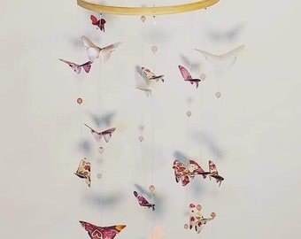 006-Mobile baby / Pendant lamp "Cloud of butterflies - Tone: pink"