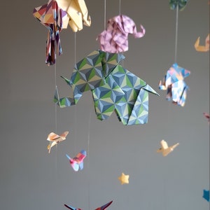 053-Origami baby mobile Elephants, butterflies and stars of Happiness image 7