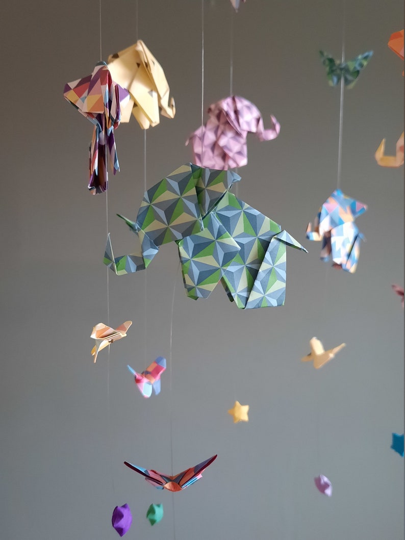 053-Origami baby mobile Elephants, butterflies and stars of Happiness image 7