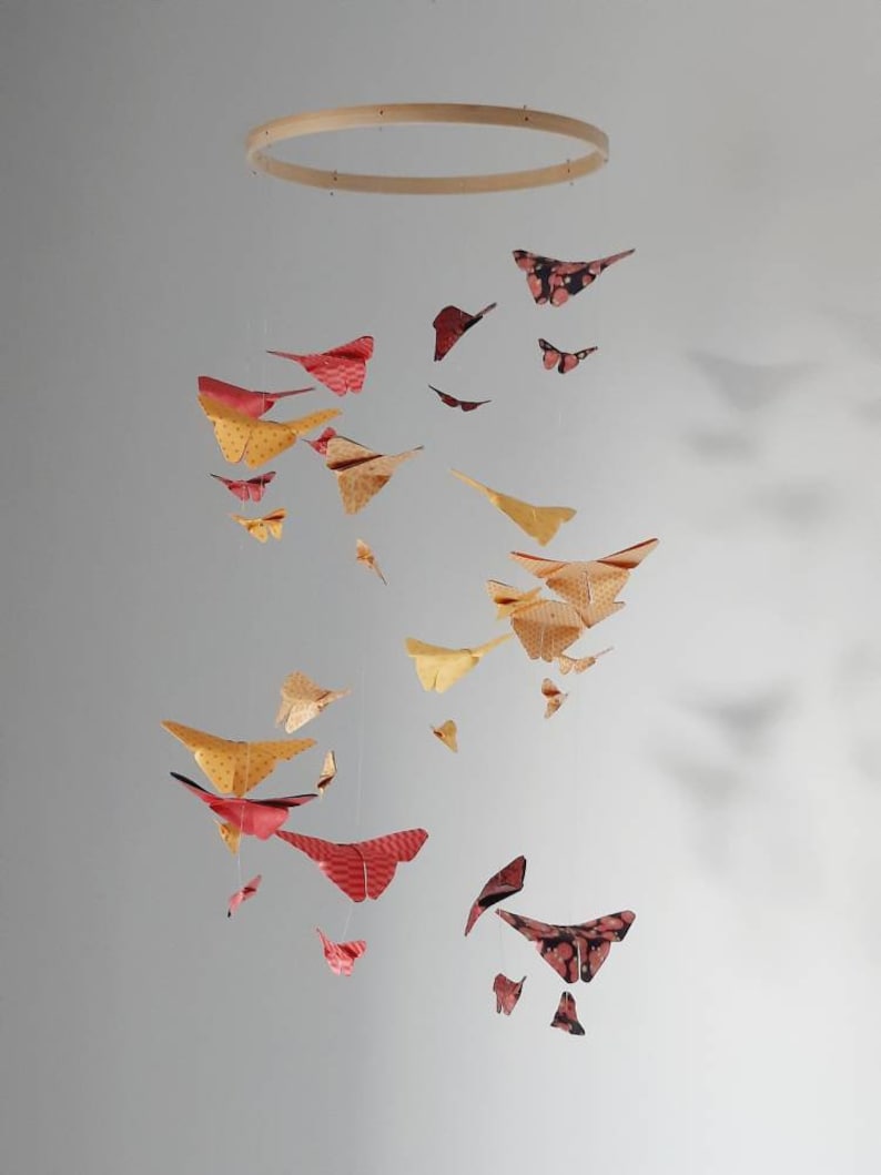 015-Móvil bebé origami doble hélice de mariposas pequeñas y grandes imagen 6