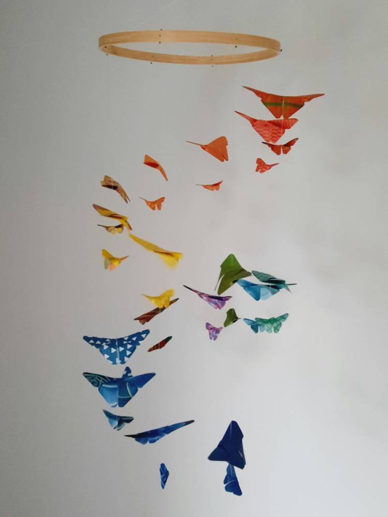 015b-Mobile bébé origami double hélice de petits et grands papillons image 2