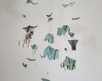 New!!!053b-Origami baby mobile "Elephants, butterflies and stars of Happiness"