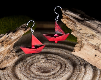 Origami sailboat earrings