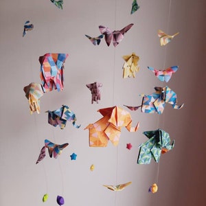 053-Origami baby mobile Elephants, butterflies and stars of Happiness image 3
