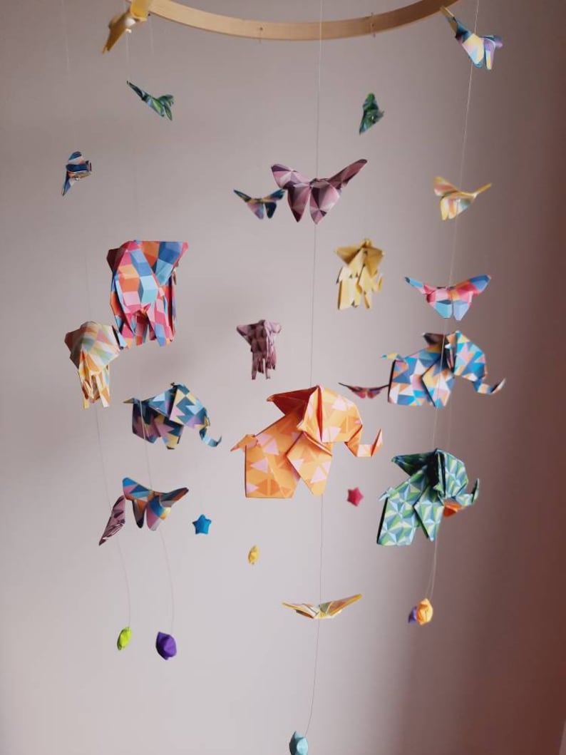 053-Origami baby mobile Elephants, butterflies and stars of Happiness image 3