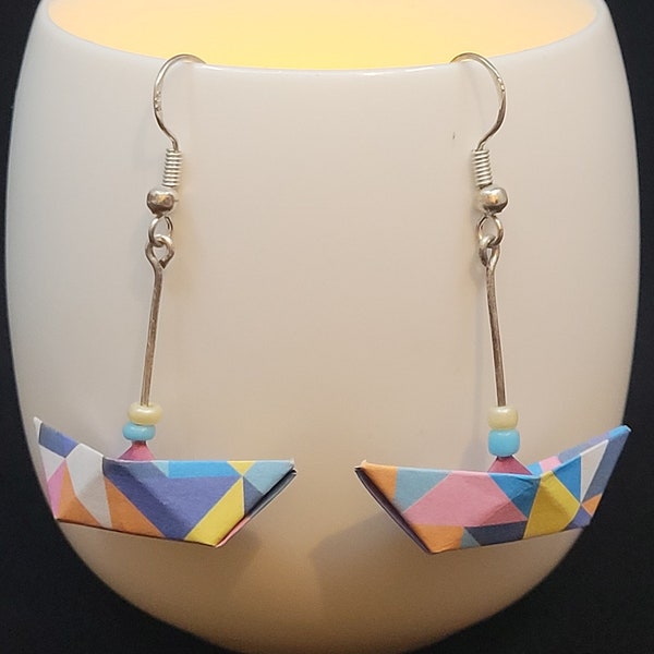 boucles d'oreilles Origami bateau