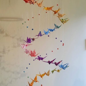 039c-Origami baby mobile "Double helix of rainbow cranes"