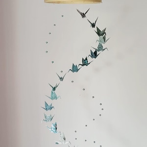 033e-Mobile bébé origami "Hélice de grues" version turquoise