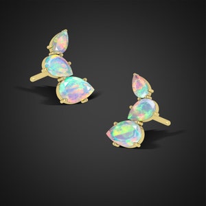 Ethiopian Opal Stud Earrings: Gold Plated Sterling Silver, Birthstone Jewelry