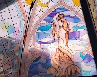 Stained Glass Mermaid Umbrella | Fantasy Magical Rain Umbrella | Ocean Inspired Gift | Unique Gift for Her