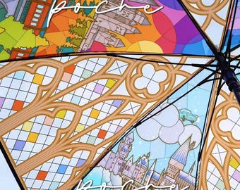 Stained Glass four seasons castle Umbrella | Four Seasons Fantasy Design | Magical Rain Umbrella | Unique Gift for Her