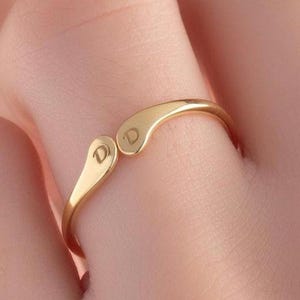 14K Solid Gold Double Initial Open Ring, Personalized Two Letter Band, Custom Couple Initial Ring, Unique Gift for Her, 10k 18k