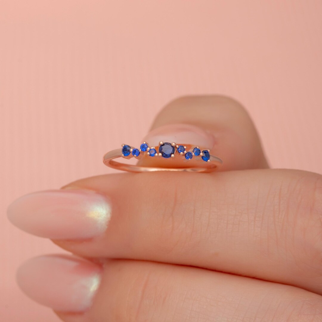 Dainty Cluster 14K Solid Gold Ring, Minimal Floral Stackable Band for ...