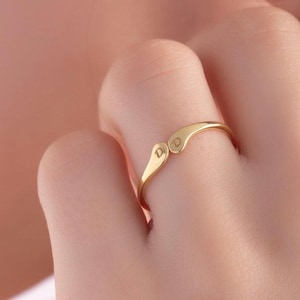 14K Solid Gold Doppel Initial Ring - Minimalist Band