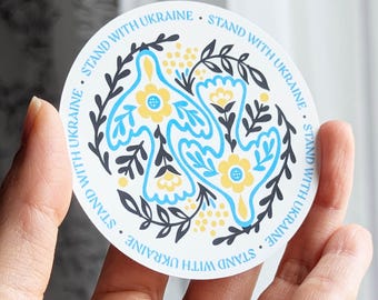 Ukrainian Peace Doves Sticker – Folk Art Vinyl Sticker for Laptop, Journal, Water Bottle – Support Ukraine Decal by Ukrainian Artist