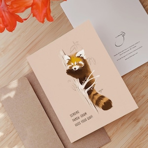 Carte de voeux vierge panda roux - Jolie carte de correspondance vierge, cadeau pour amoureux des animaux panda-gram, carte de câlins unique pour toute occasion