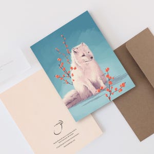 Carte de voeux vierge renard arctique - Jolie carte de correspondance vierge, cadeau pour les amoureux des animaux, carte unique pour toutes les occasions ou comme carte de Noël - Noël animal