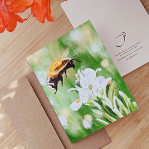 Blank Floral Greeting card - bee blank note card, garden lover gift, art for any occasion Mother's Day greeting card for teacher flowers