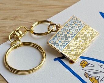 Stand With Ukraine Keychain – Ukrainian Flag Enamel Key Ring | Ukraine Bag Charm Gift for Ukrainian Friend | Blue Yellow Patriotic Accessory