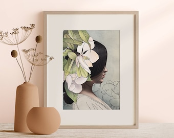 Magnolia elegant Art Gift Home decor Floral art print Gift for her Gift for him Gift for art lover