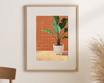 PALM PLANT art print for a plant lover Gift for her Gift for a plant mama Gifts for art lovers Potted plant part of series Set of two