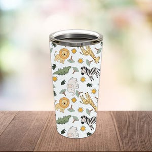 Safari Digital Download 20oz Skinny Tumbler Wrap Sublimation 300 DPI Straight Tumbler Wrap PNG Colorful Playful Whimsical Lion Giraffe Zebra