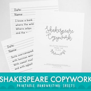 Shakespeare Copywork: Printable Quotes from Shakespeare&#39;s Plays Handwriting Practice Sheets