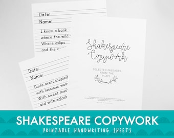 Shakespeare Copywork: Printable Quotes from Shakespeare's Plays Handwriting Practice Sheets