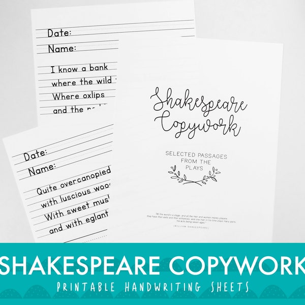 Shakespeare Copywork: Printable Quotes from Shakespeare's Plays Handwriting Practice Sheets