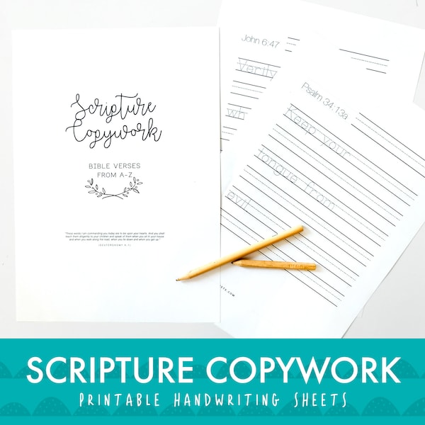 Scripture Copywork: Printable A-Z Bible Verses Handwriting Practice Sheets