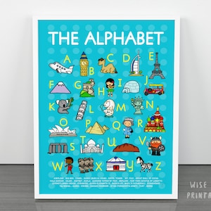 Weltreise Alphabet: Druckbares Poster für Kinder (Wandbilder, Kinderzimmer Dekor, Lernposter)