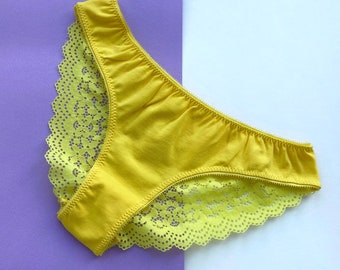 Cotton yellow panties, sexy underwear, organic lingerie, cotton knickers, sexy panties, women's briefs, bikini panties, organic knickers