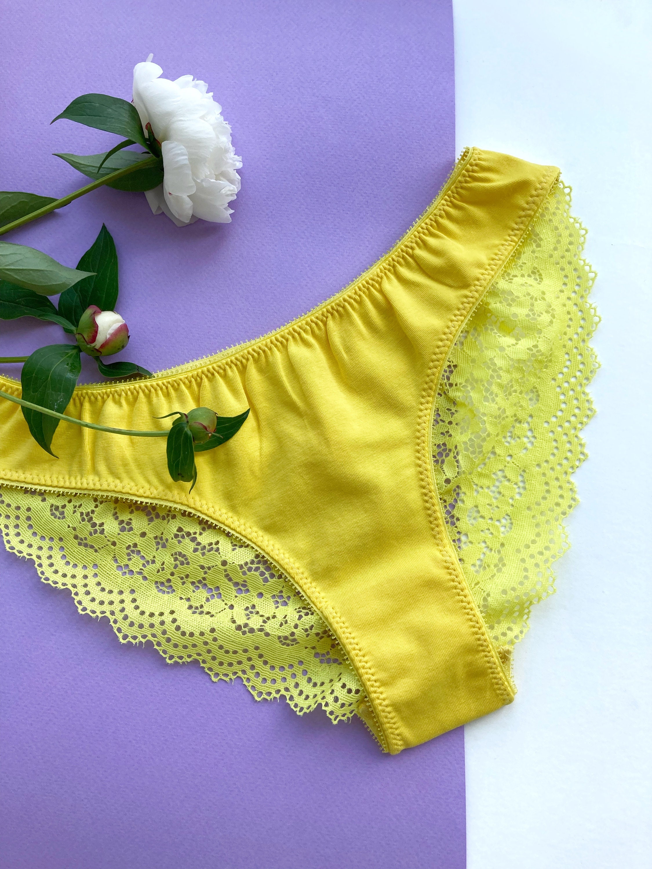 Buy Yellow Floral Lace High Leg Knickers 20, Knickers