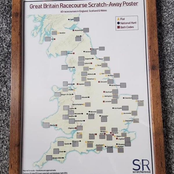 UK Racecourses Scratchable Poster - Rustic Frame