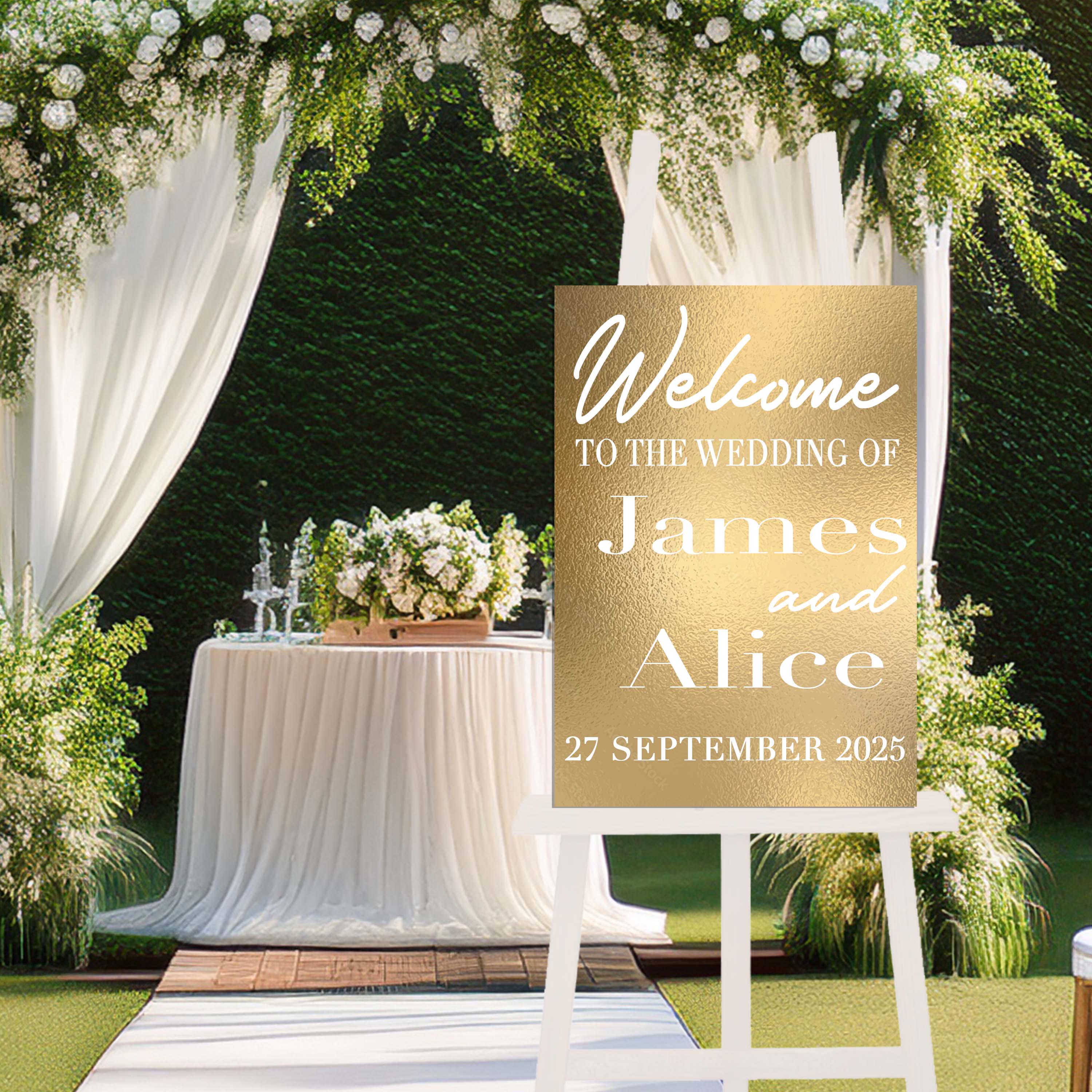 Elegant Personalized Wedding Welcome Sign – Gold or Silver Acrylic, Custom Names & Date, Decoration for Ceremony