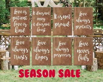 Sale wedding wooden signs, 1 Corinthians 13, Love Is Patient love is kind, Set of 8 10 12 rustic wedding decor