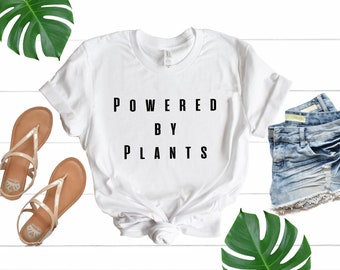 Powered by plants, Vegan t-shirt, Vegan Tees, Plant shirt, Plant Based, Vegan, Yoga shirts,  Fitness Shirt , Workout Clothing , -U932