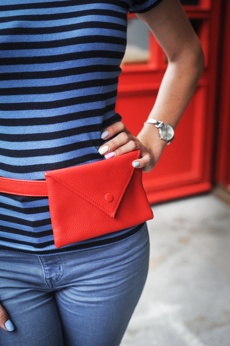Womens Belt Bag Fanny Pack Waist Bag Red Leather Belt Bag Leather Bag