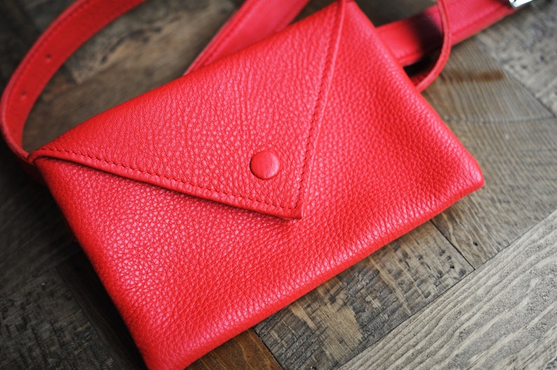 Womens Belt Bag Fanny Pack Waist Bag Red Leather Belt Bag Leather Bag