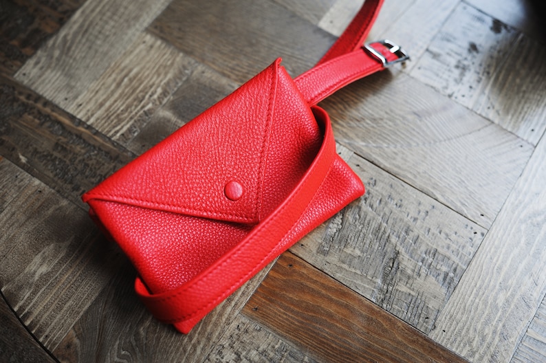 Womens Belt Bag Fanny Pack Waist Bag Red Leather Belt Bag Leather Bag