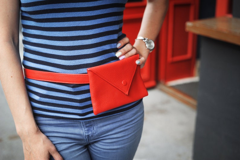 Fanny Pack Red Leather Belt Bag Womens Belt Bag Leather Bag Waist Bag