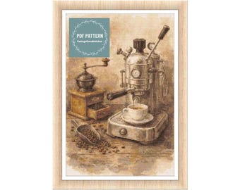 Coffee machine Cross Stitch Pattern, Counted Embroidery (PDF Pattern)
