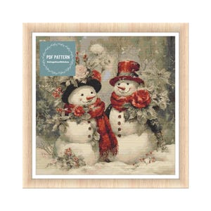 Vintage Snowmen in Winter Scenery cross stitch pattern, instant download, counted cross stitch chart, hand embroidery, needlepoint pattern
