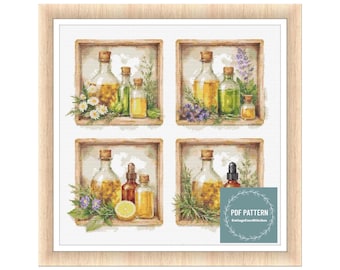Herbal Oils cross stitch pattern pdf, printable pdf pattern, Cross Stitch Chart, instant download,digital pattern