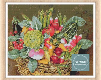 Fresh summer vegetables, farmhouse pdf pattern, Cross Stitch Chart, instant download, Digital counted cross stitch, embroidery pattern
