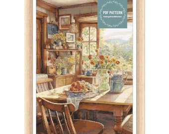 Cottage kitchen cross stitch pattern, cross stitch pattern country, hand embroidery pattern, count cross stitch pattern pdf, country home