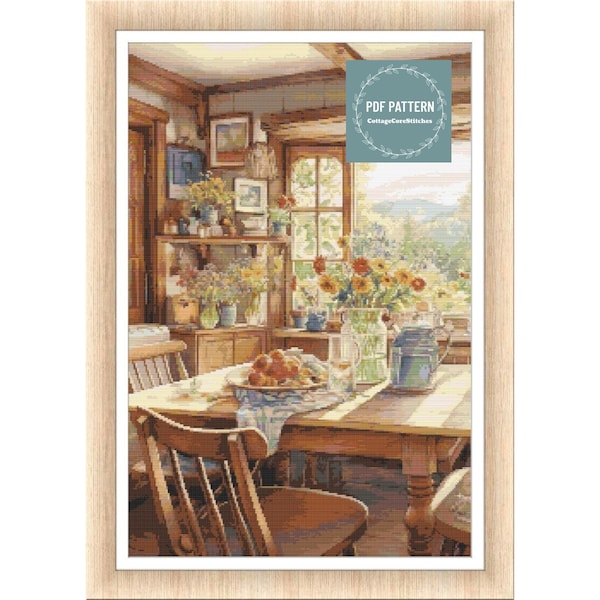 Cottage kitchen cross stitch pattern, cross stitch pattern country, hand embroidery pattern, count cross stitch pattern pdf, country home